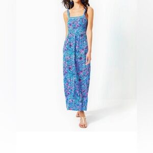 LILLY PULITZER Mirasol Maxi Dress in blue/pink shell design.